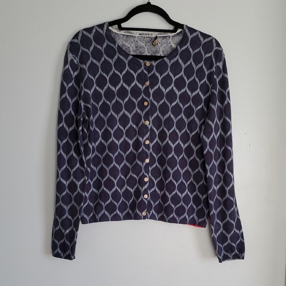 Maliparmi Italy Navy Blue Geometric Cotton Button Up Cardigan Sweater Large